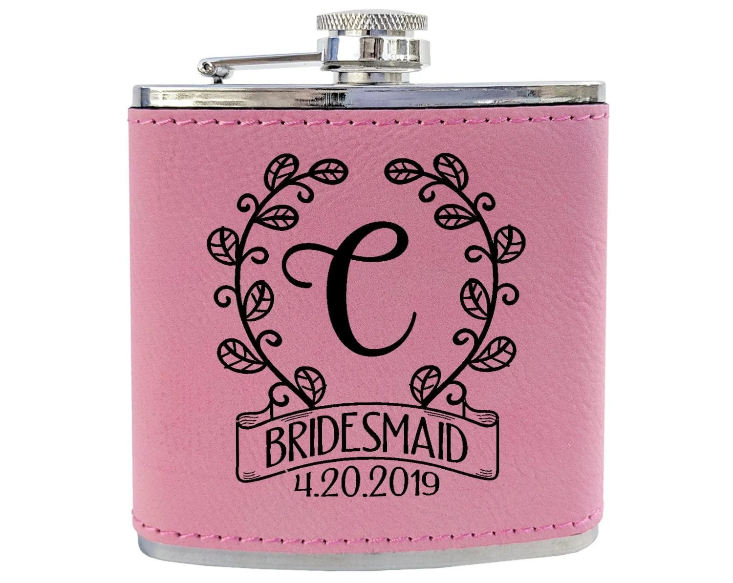 Classy Single Monogram Personalized Birthday Flask Gift Teal or Pink Engraved Womens Present from Husband Wife Anniversary Idea Team Bride