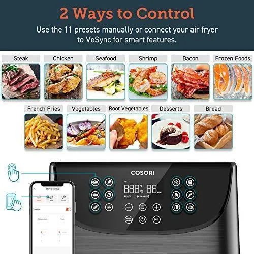 COSORI Smart WiFi Air Fryer 5.8QT(100 Recipes), Digital Touchscreen with 11 Cooking Presets for Air Frying, Roasting & Keep Warm ,Preheat & Shake Remind, Works with Alexa & Google Assistant,1700W