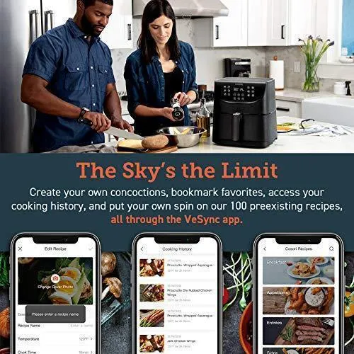 COSORI Smart WiFi Air Fryer 5.8QT(100 Recipes), Digital Touchscreen with 11 Cooking Presets for Air Frying, Roasting & Keep Warm ,Preheat & Shake Remind, Works with Alexa & Google Assistant,1700W