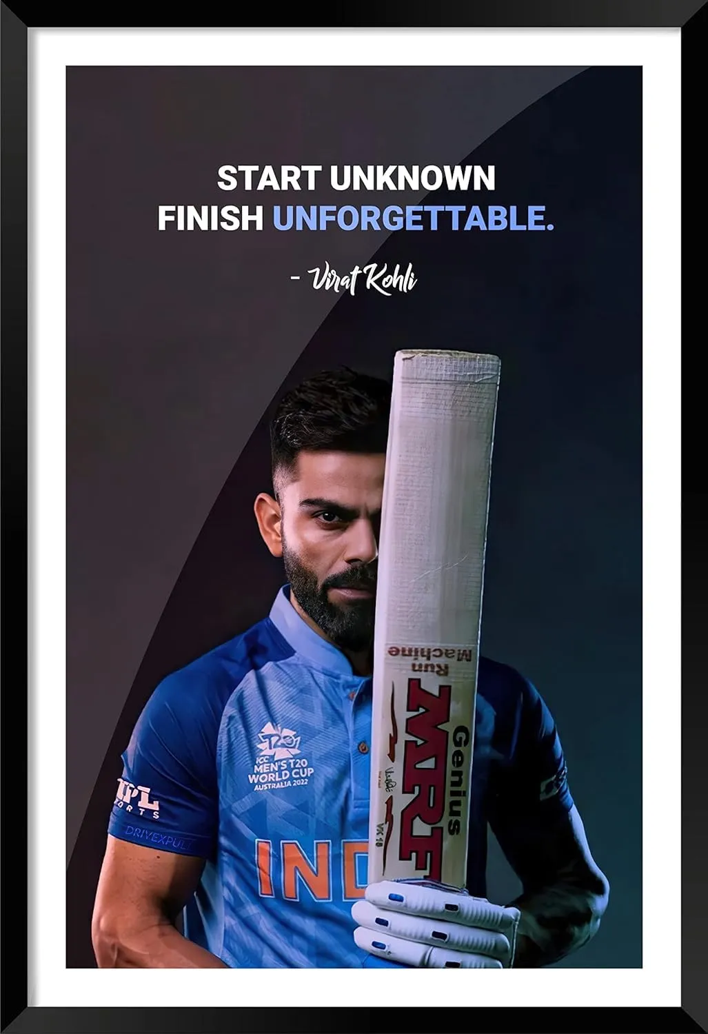 Craft Maniacs VIRAT KOHLI START UNKNOWN A4 FRAMED MATT LAMINATED POSTER FOR ROOM DECOR & GIFTING | BEST GIFT FOR CRICKET LOVERS