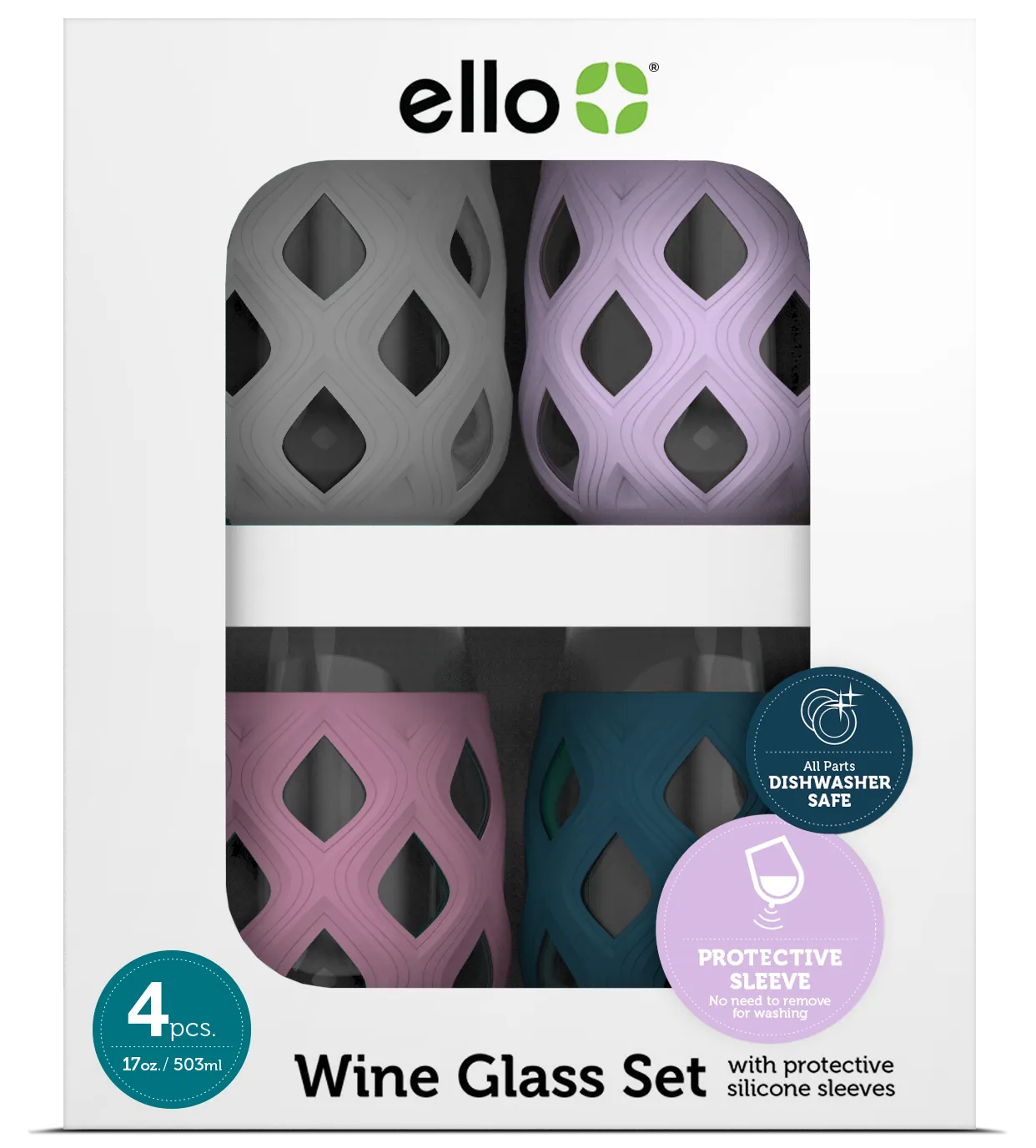 Cru Stemless Wine Glass Set with Silicone Protection