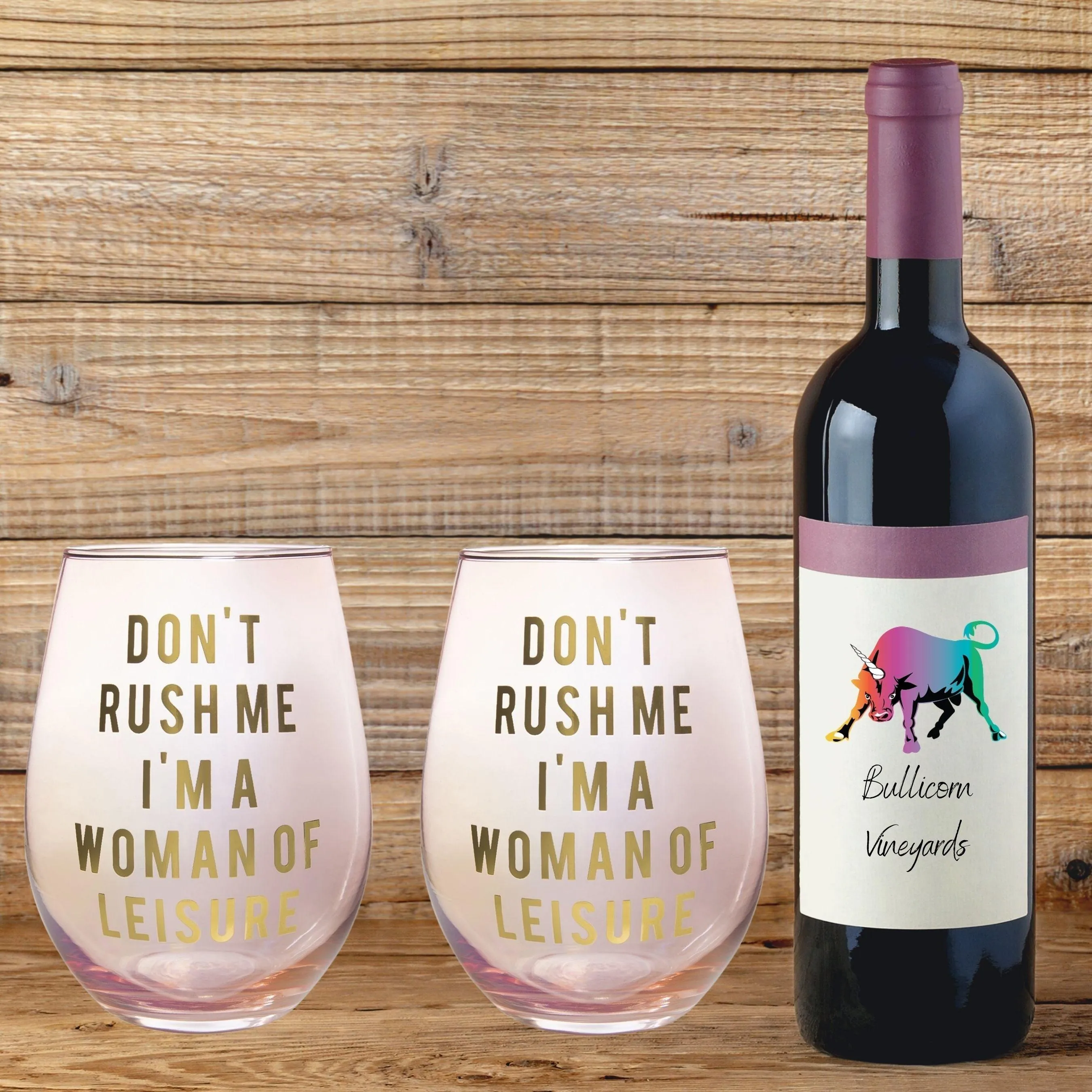 Don't Rush Me, I'm a Woman Of Leisure Stemless Wine Glass in Rose and Gold | 20 0z. | Set of 2 by The Bullish Store