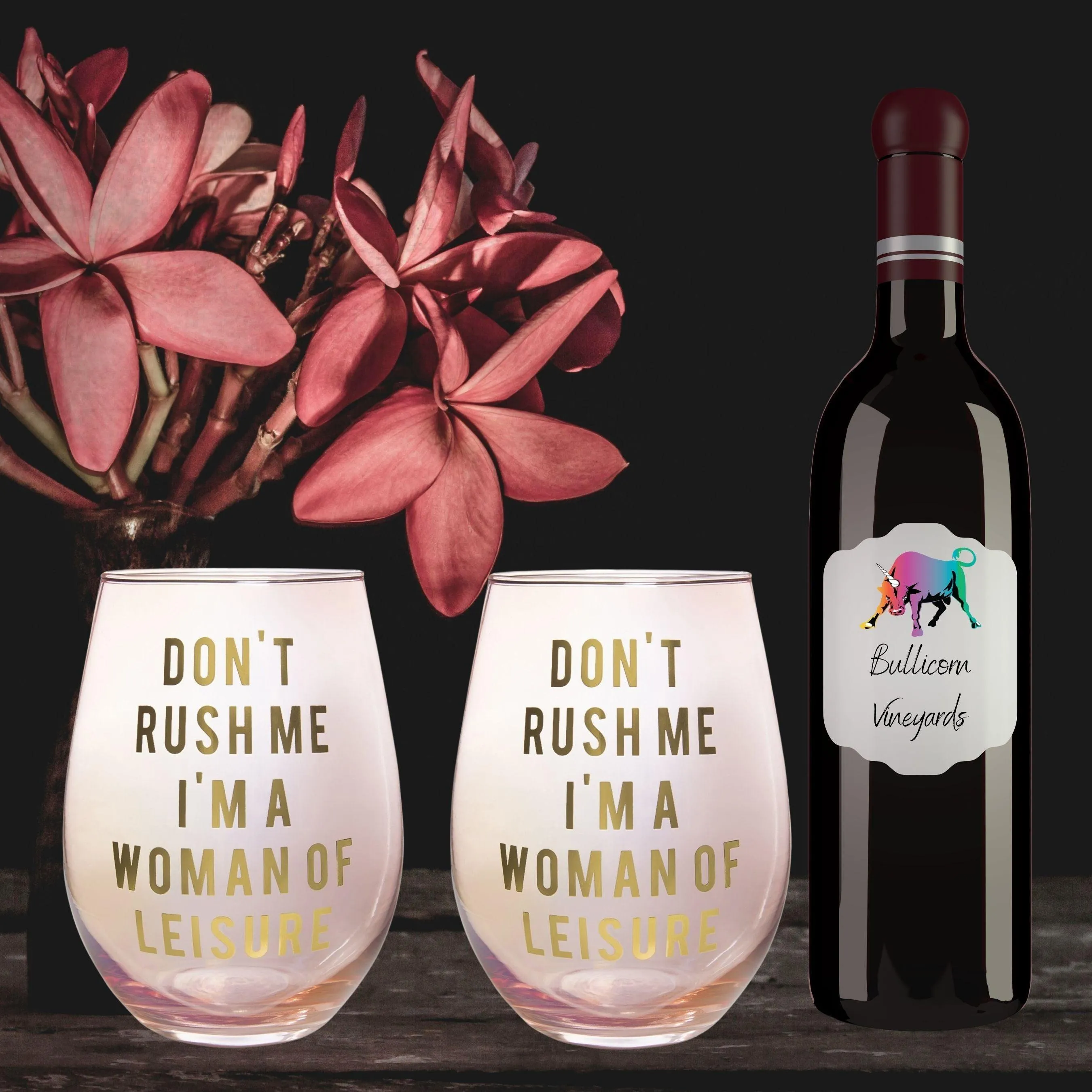 Don't Rush Me, I'm a Woman Of Leisure Stemless Wine Glass in Rose and Gold | 20 0z. | Set of 2 by The Bullish Store