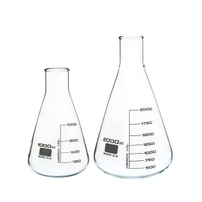 ECNEICS Borosilicate 3.3 Glass Conical Flask 1000 ml, 2000 ml with Graduation Marks, Set of 2 Conical Flask