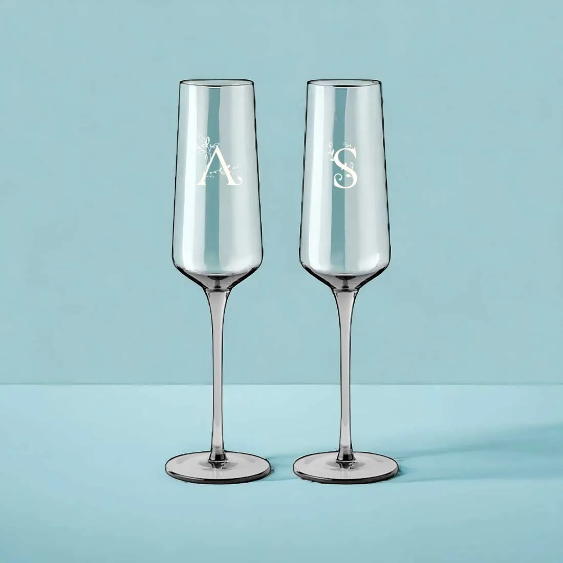 Engraved Champagne Glass with Initial - Premium Champagne Flutes