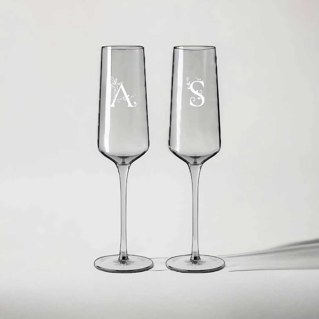 Engraved Champagne Glass with Initial - Premium Champagne Flutes