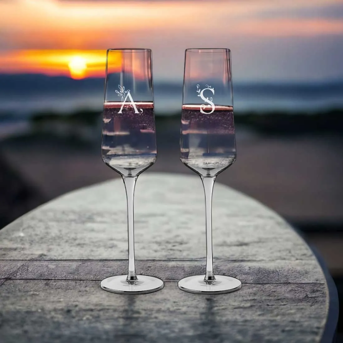 Engraved Champagne Glass with Initial - Premium Champagne Flutes