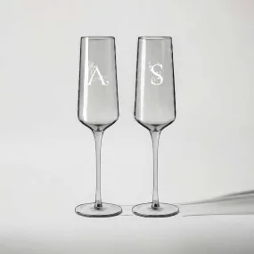 Engraved Champagne Glass with Initial - Premium Champagne Flutes