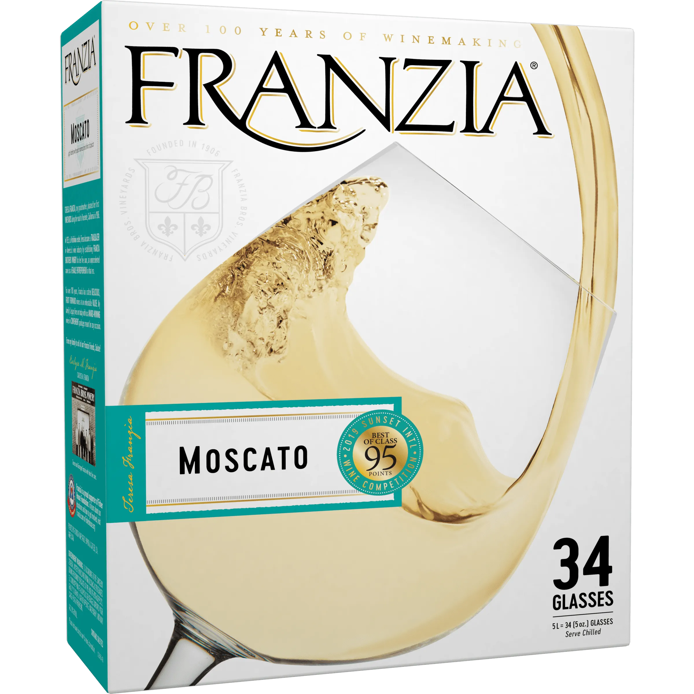 Franzia Vintner Select Moscato White Wine, 5 L Bag In Box, ABV 10.00%