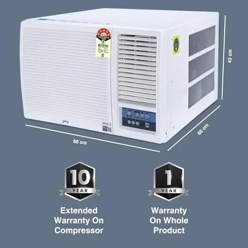 Godrej 1.5 Ton 5 Star turbo Mode, Inverter Window AC (Copper, Anti-Dust Filter, Anti-Freeze Thermostat, 2023 Model, AC 1.5T WIC 18UTC5 WWA, White)