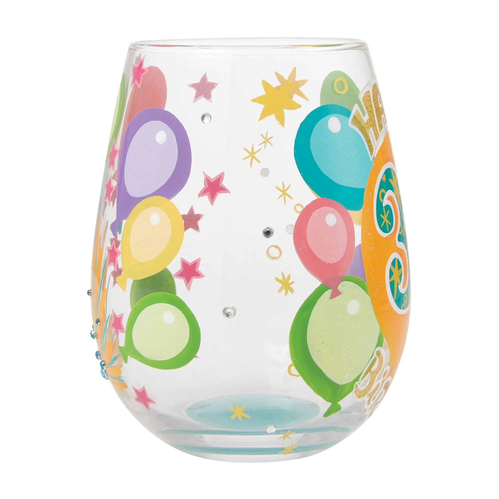 Happy 30th Birthday Hand Painted Stemless Wine Glass