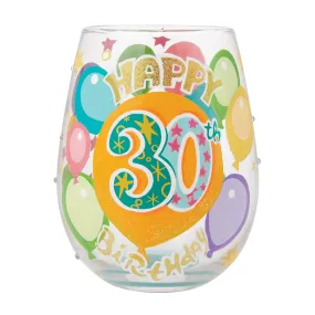 Happy 30th Birthday Hand Painted Stemless Wine Glass