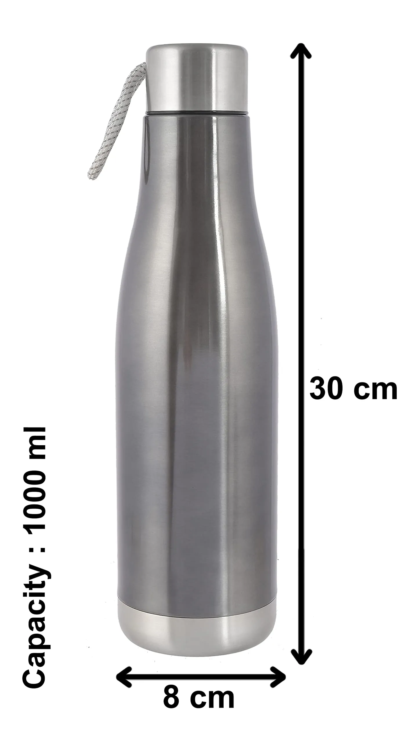 Heart Home Leak/Odour Free Insulated Double Wall Stainless Steel Water Bottle/Flask with Carrying Strip, 1000ml- Pack of 2 (Grey)-HS42KUBMART25176