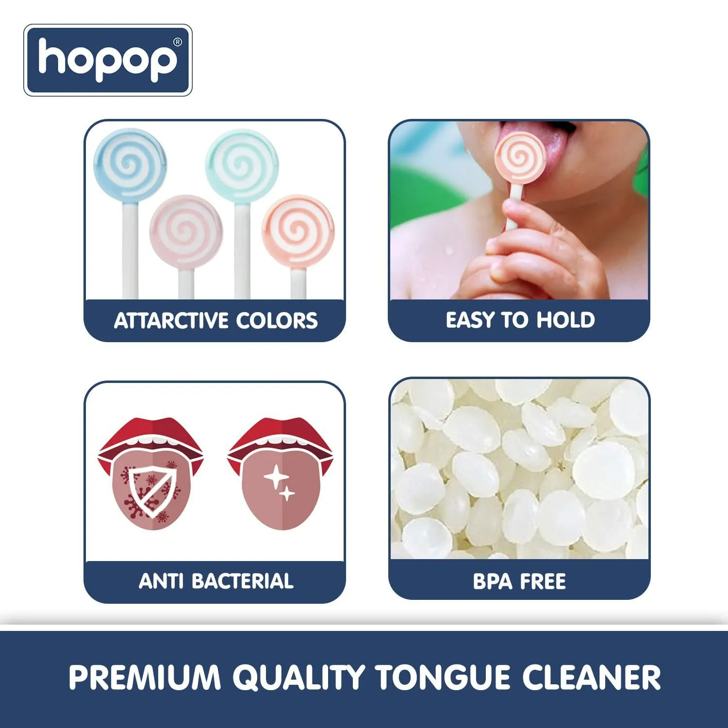 HOPOP Candy Tongue Cleaner For Babies - Pink 6m 