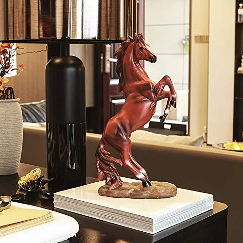 Horse Statue Figurines - Resin Standing Fighting Horse Sculpture Home Office Decoration Tabletop Decor Ornaments (Red)