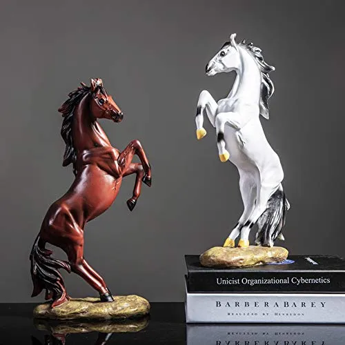 Horse Statue Figurines - Resin Standing Fighting Horse Sculpture Home Office Decoration Tabletop Decor Ornaments (Red)