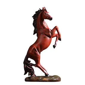 Horse Statue Figurines - Resin Standing Fighting Horse Sculpture Home Office Decoration Tabletop Decor Ornaments (Red)