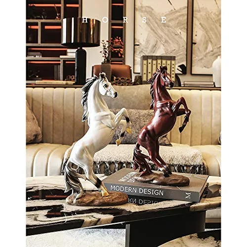 Horse Statue Figurines - Resin Standing Fighting Horse Sculpture Home Office Decoration Tabletop Decor Ornaments (Red)