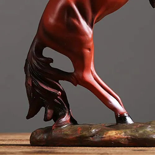 Horse Statue Figurines - Resin Standing Fighting Horse Sculpture Home Office Decoration Tabletop Decor Ornaments (Red)