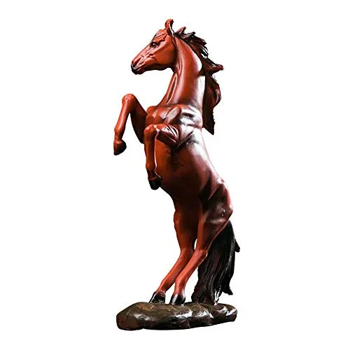 Horse Statue Figurines - Resin Standing Fighting Horse Sculpture Home Office Decoration Tabletop Decor Ornaments (Red)