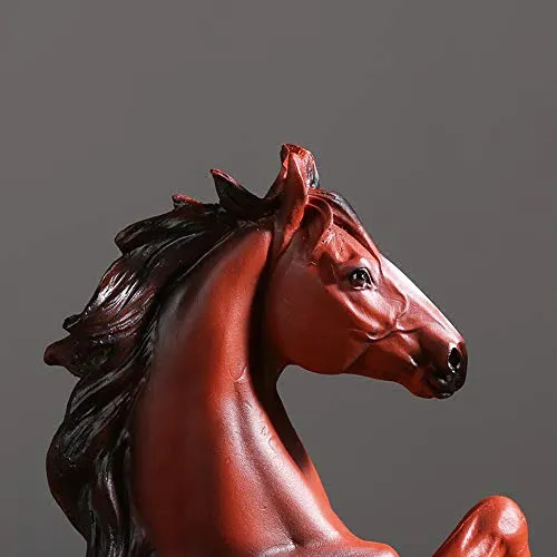 Horse Statue Figurines - Resin Standing Fighting Horse Sculpture Home Office Decoration Tabletop Decor Ornaments (Red)