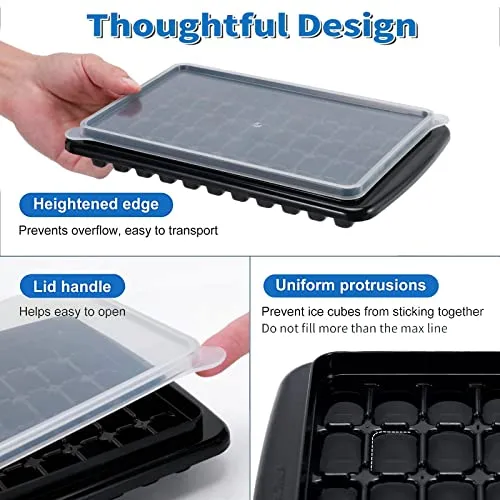 Ice Cube Tray with Lid & Bin for Freezer 55 Nugget Ice Maker Tray for Cocktail Coffee, Easy Release Small Ice Cubes Mold with Container Scoop, Flexable Durable Plastic, BPA Free, Black