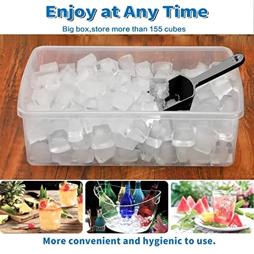 Ice Cube Tray with Lid & Bin for Freezer 55 Nugget Ice Maker Tray for Cocktail Coffee, Easy Release Small Ice Cubes Mold with Container Scoop, Flexable Durable Plastic, BPA Free, Black