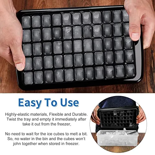 Ice Cube Tray with Lid & Bin for Freezer 55 Nugget Ice Maker Tray for Cocktail Coffee, Easy Release Small Ice Cubes Mold with Container Scoop, Flexable Durable Plastic, BPA Free, Black