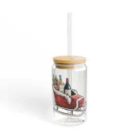 I'm Dreaming of a Wine Christmas Sipper Glass with Wine arriving by Sled,  16oz