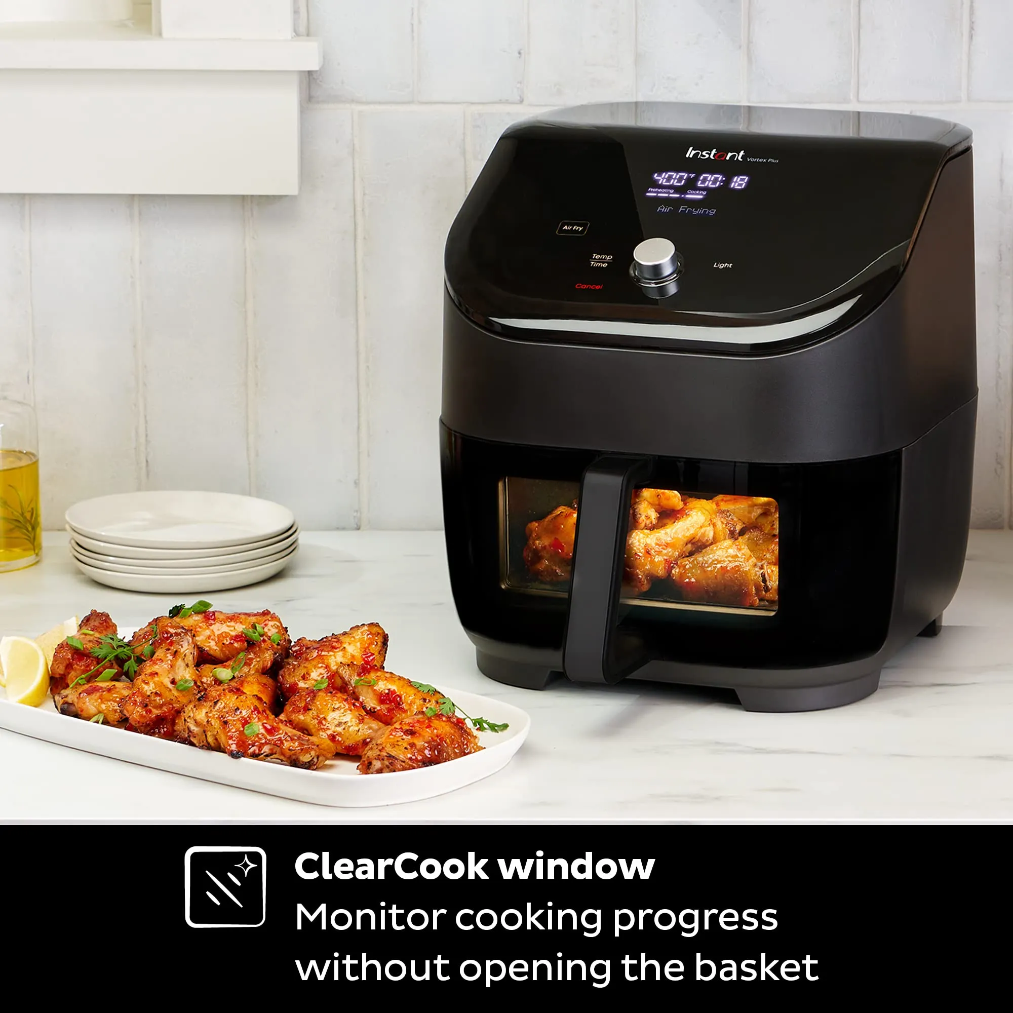 Instant Pot Air Fryer Vortex 6 Litre Clear Cook Touch Control Panel 360° Uses 95 % less Oil 6-in-1 Appliance: Air Fry, Roast, Broil, Bake, Reheat, and Dehydrate Vortex 6 Litre ClearCook, 1700 watts