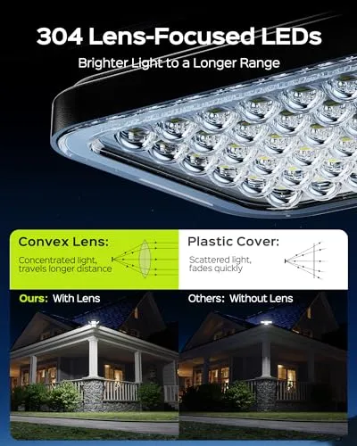 JACKYLED Solar Lights for Outside, 304 LED 8500K Motion Sensor Outdoor Lights, 4 Adjustable Heads 3 Mode Solar Flood Lights, IP65 Waterproof LED Security Lights for Yard Patio Wall (2 Pack)