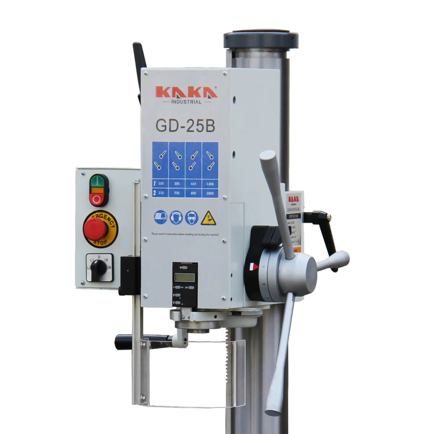 KAKA Industrial GD-25B Gear Head Vertical Drill Press, 8 Steps Speed Adjustable Head Hight Depth DRO Industrial Grade Drilling Tapping Machine with 220V 3 Phase Motor