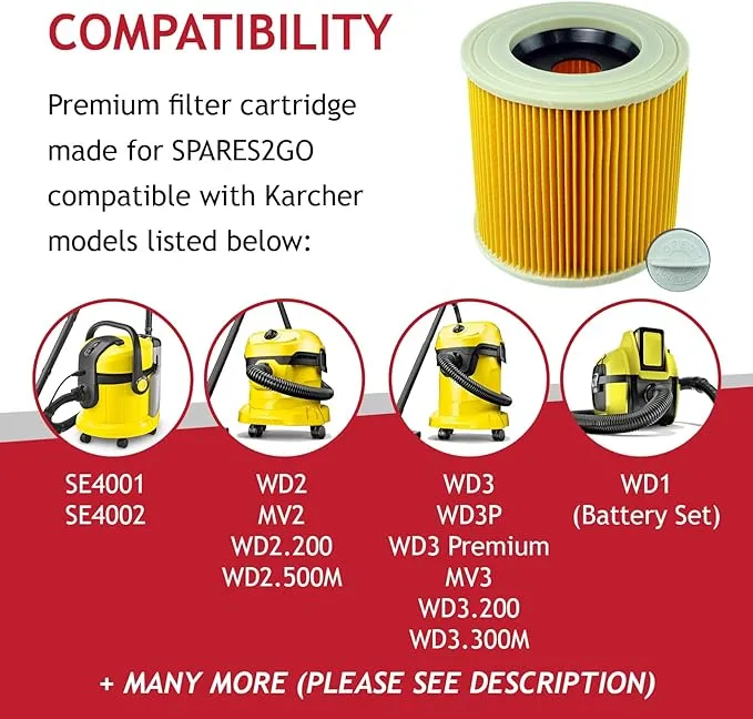 Karcher Wet and Dry Filter | WD2 Filter |WD3 Filter| MV2 Filter |MV3 Filter |Wet & Dry Vacuum Cleaner Filter Cartridge