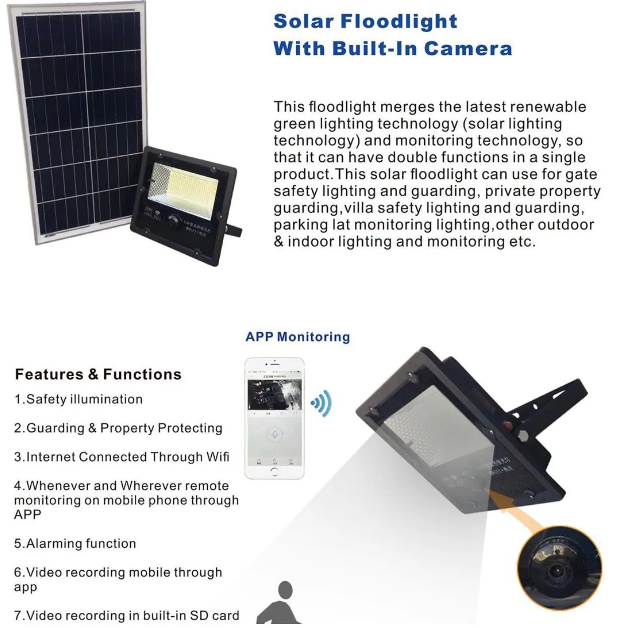 LED Solar floodlight with external Panel 200W