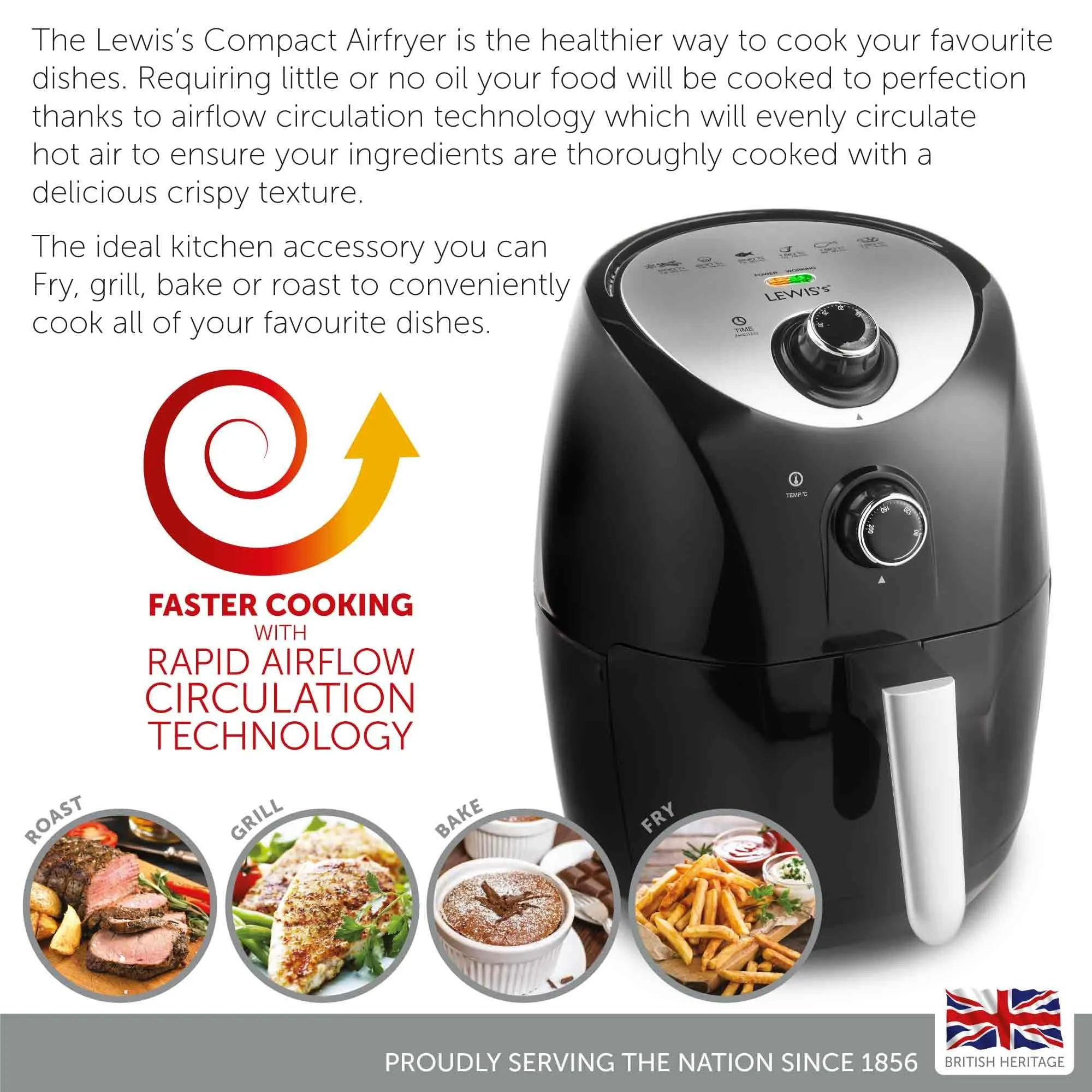 Lewis's Compact Air Fryer 2.4L 900W - Black