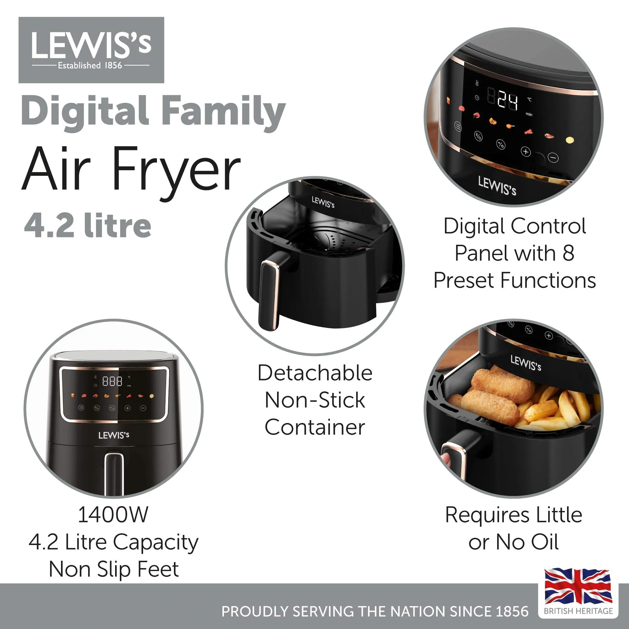 Lewis's Digital Air Fryer 5.7L 1700W - Black