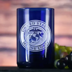 Marines Gift, Engraved Recycled Blue Wine Bottle Glass