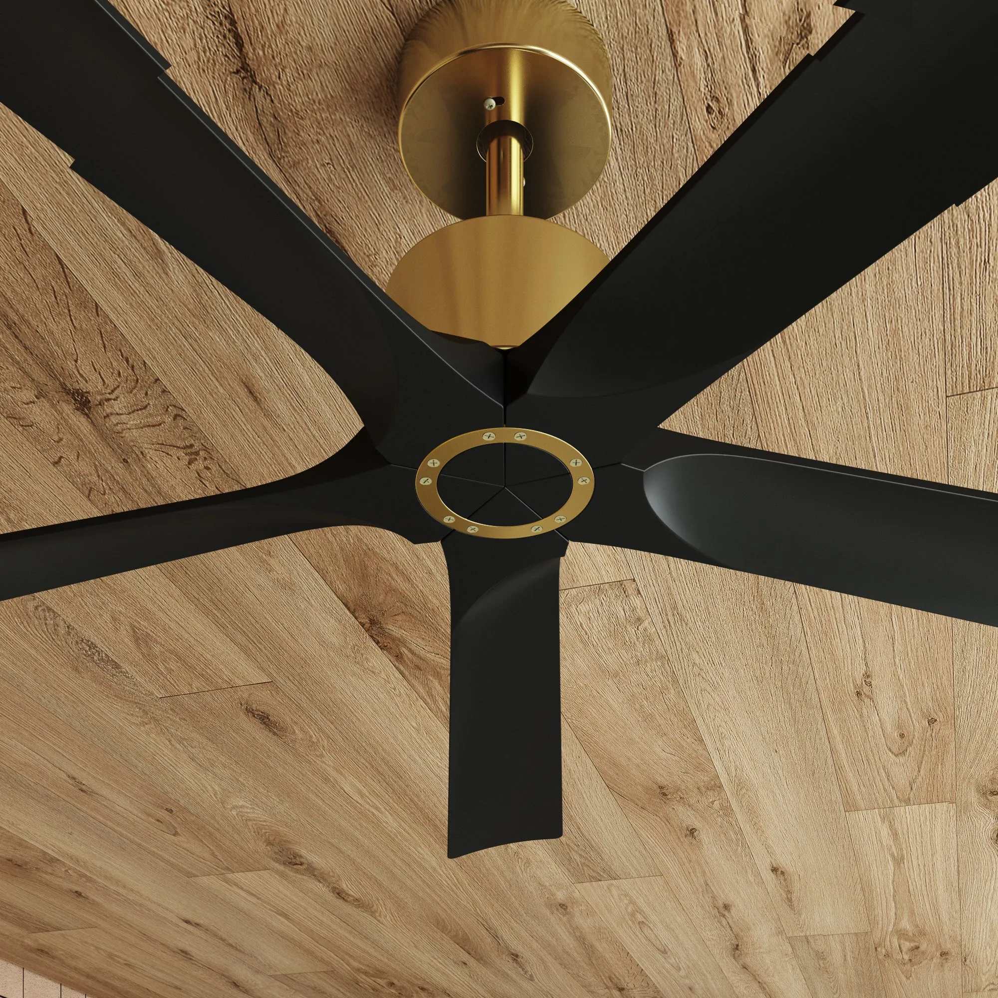 Matte Black Ceiling Fan with Wood Blades and Timer Function