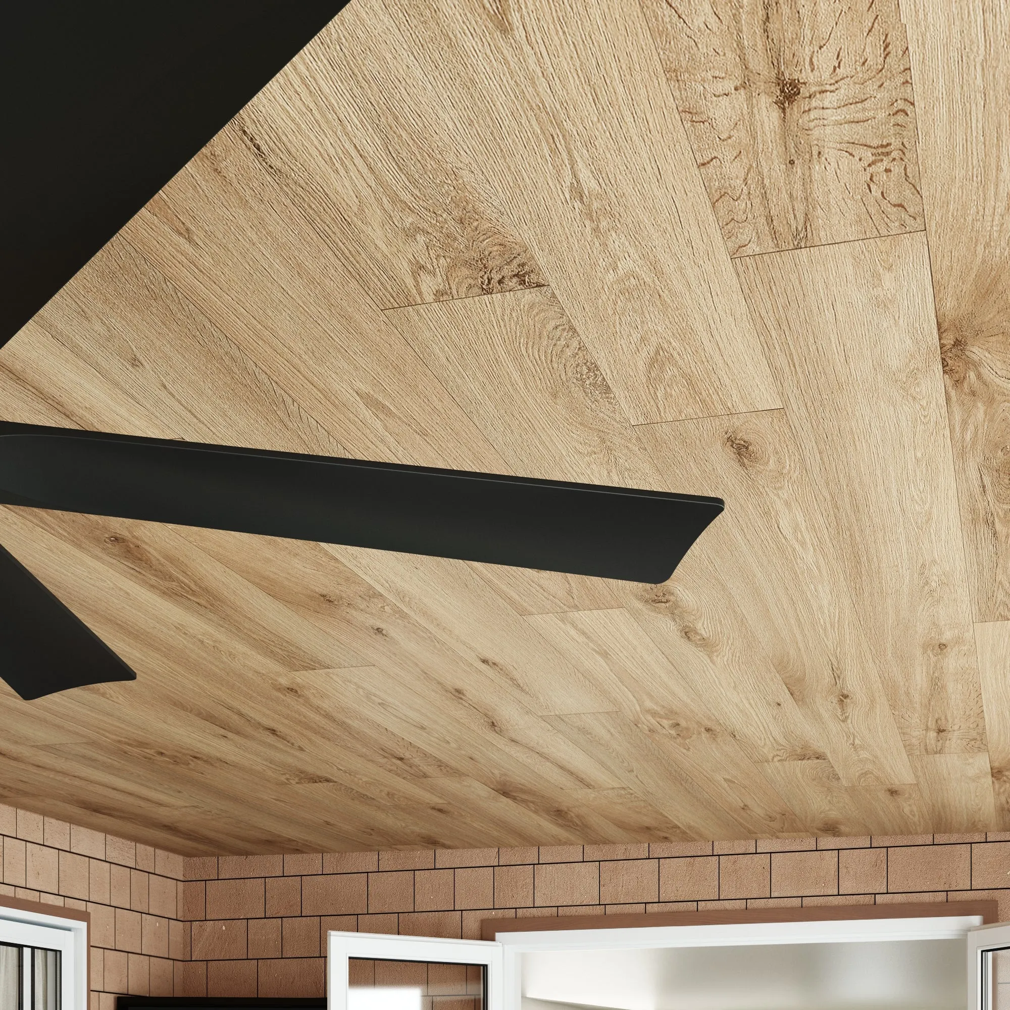 Matte Black Ceiling Fan with Wood Blades and Timer Function