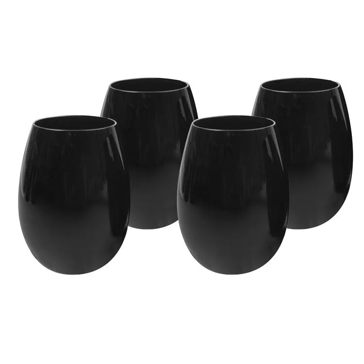 Midnight Black 22 Oz Tall Stemless Wine Glasses Set of 4