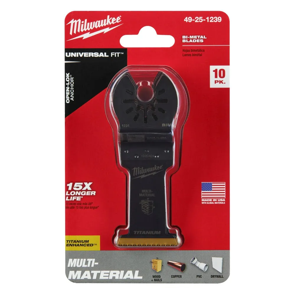 Milwaukee  49-25-1239 Milwaukee® OPEN-LOK™ 1-3/8" TITANIUM ENHANCED BI-METAL MULTI-MATERIAL BLADES 10PK