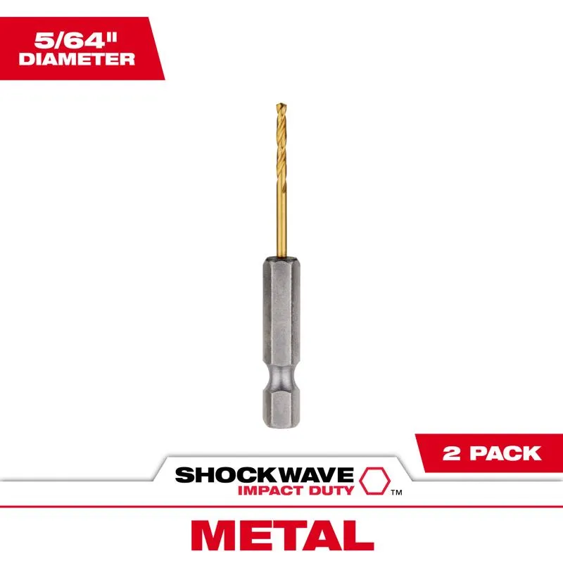 Milwaukee Shockwave 5/64 in. X 3.15 in. L Titanium Red Helix Drill Bit Hex Shank 2 pc