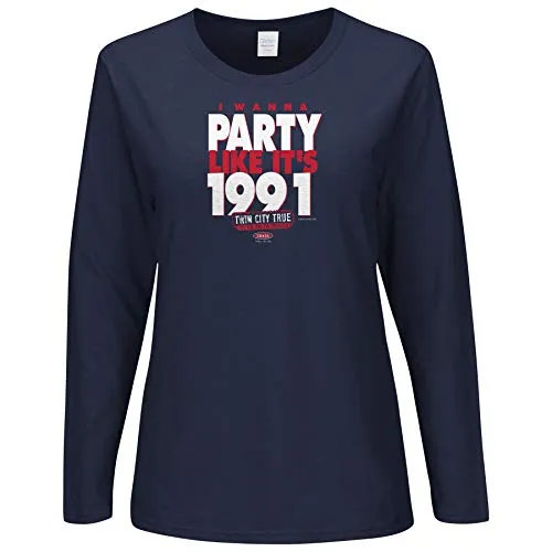 Minnesota Baseball Fans. I Wanna Party Like It's 1991. Navy Ladies Shirt (XS-2X)