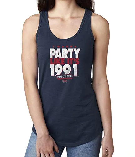 Minnesota Baseball Fans. I Wanna Party Like It's 1991. Navy Ladies Shirt (XS-2X)