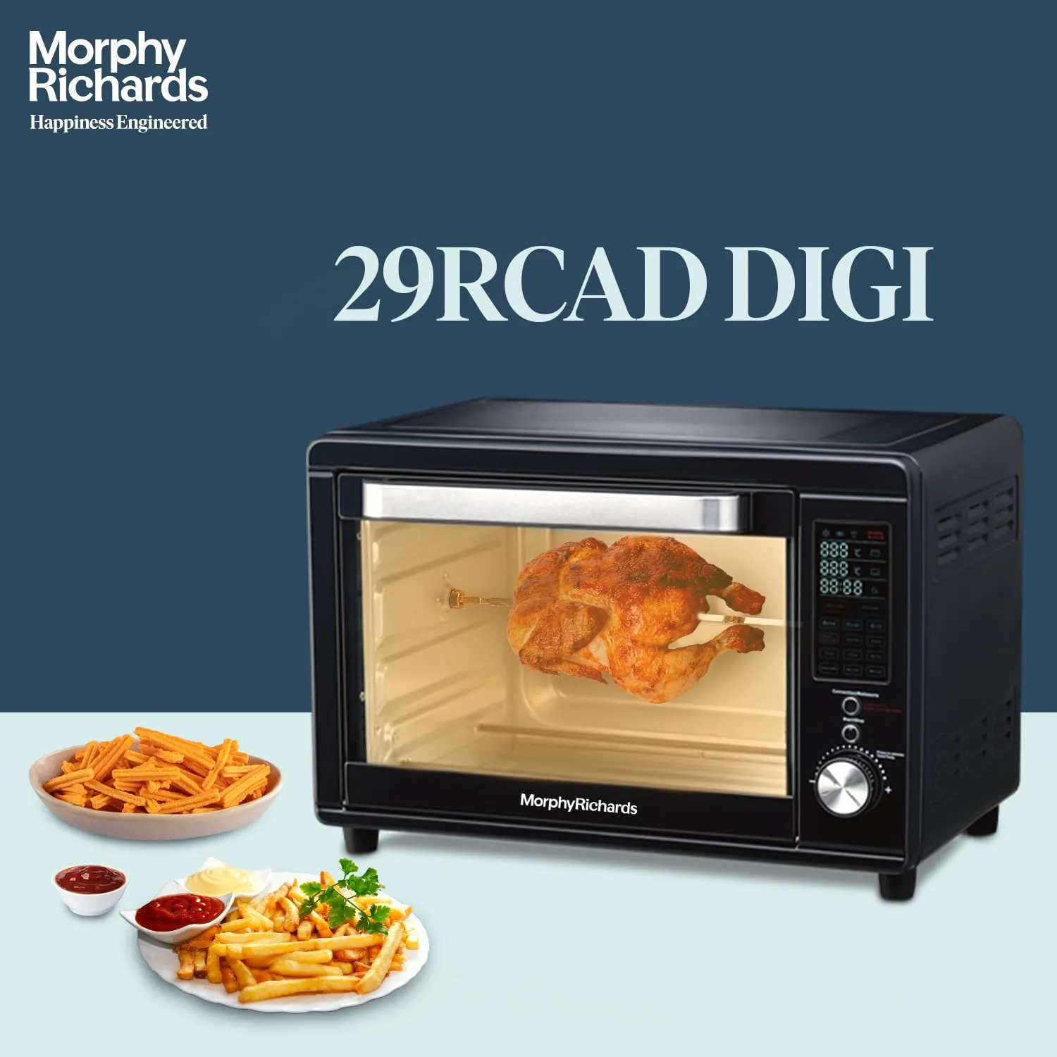 Morphy Richards Digital Otg Oven For Kitchen|29 Litre Oven Toaster Griller W/ 13 Preset Menu|Rotisserie,Convection W/In-Built Air-Fryer & Dehydrator Function|2-Yr Warranty By Brand|Deep Blue-2000 W