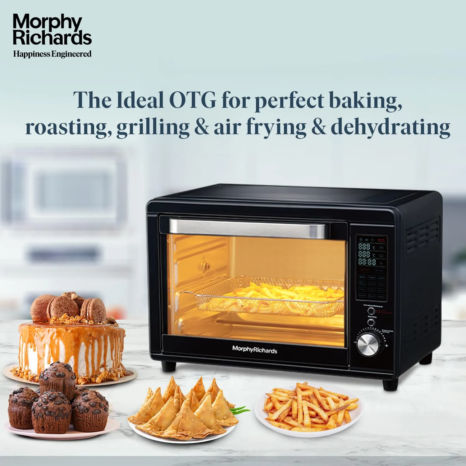 Morphy Richards Digital Otg Oven For Kitchen|29 Litre Oven Toaster Griller W/ 13 Preset Menu|Rotisserie,Convection W/In-Built Air-Fryer & Dehydrator Function|2-Yr Warranty By Brand|Deep Blue-2000 W