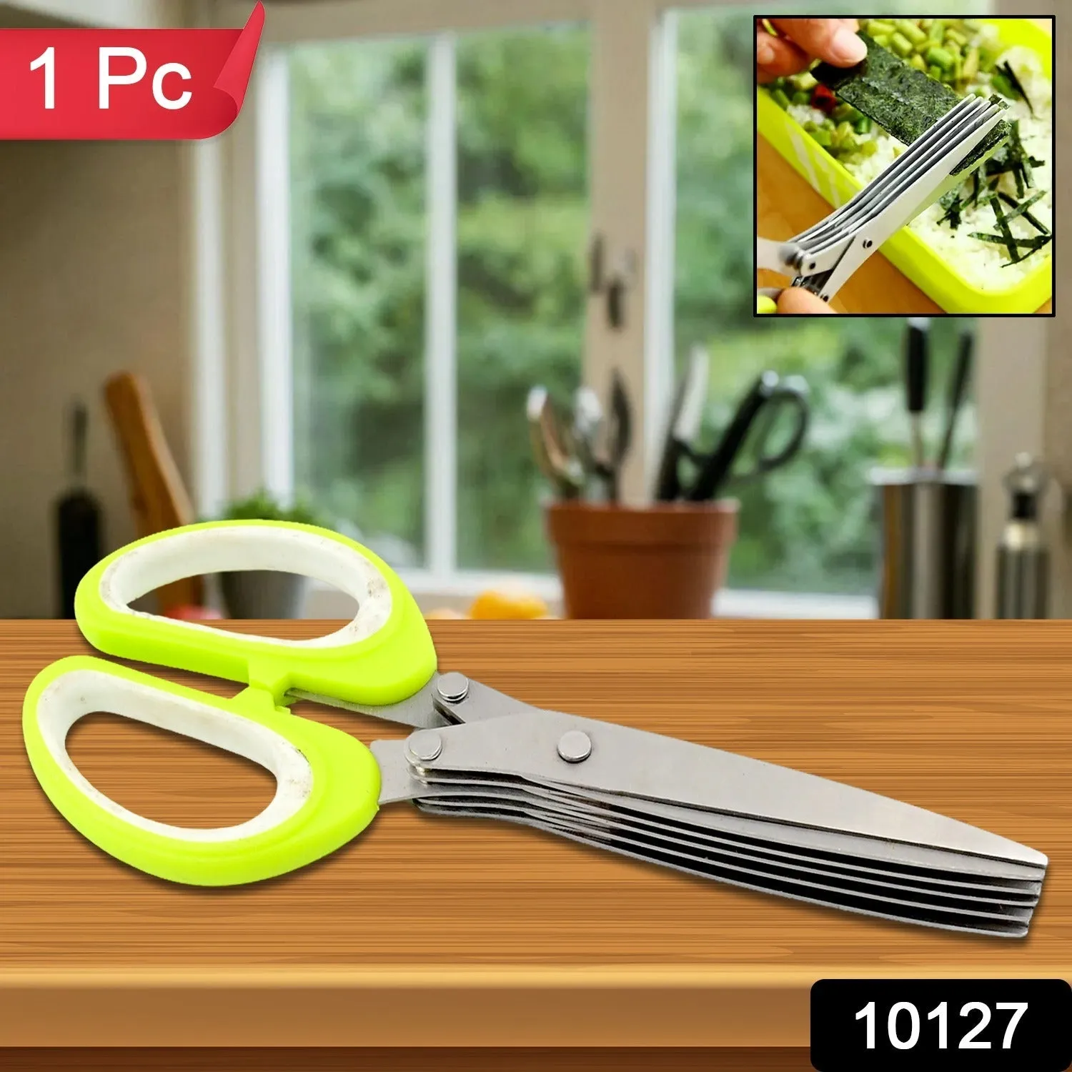 Multifunction Vegetable Stainless Steel Herbs Scissor with 5 Blades (1 Pc)