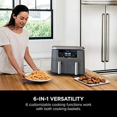 Ninja DZ201 Foodi 6-in-1 2-Basket Air Fryer with DualZone Technology, 8-Quart Capacity, and a Dark Grey Stainless Finish