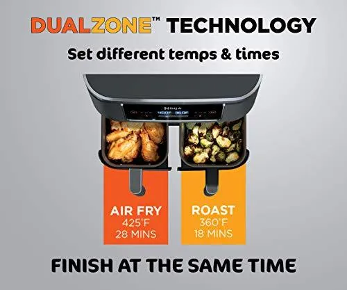 Ninja DZ201 Foodi 6-in-1 2-Basket Air Fryer with DualZone Technology, 8-Quart Capacity, and a Dark Grey Stainless Finish