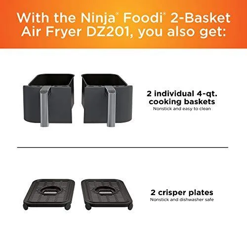 Ninja DZ201 Foodi 6-in-1 2-Basket Air Fryer with DualZone Technology, 8-Quart Capacity, and a Dark Grey Stainless Finish